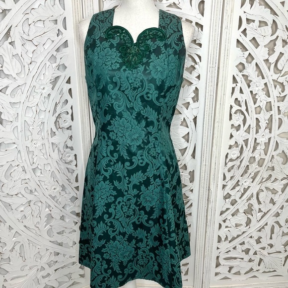 Jessica McClintock Gunne Sax Emerald Damask Fit & Flare - Picture 2 of 8